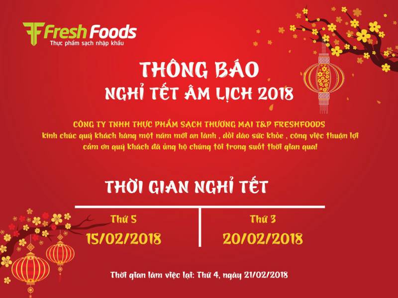 Thông báo lịch nghỉ tết mậu tuất 2018
